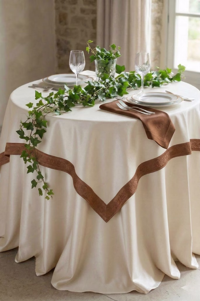 Coprimacchia ristorante raso avorio con fascia bronzo